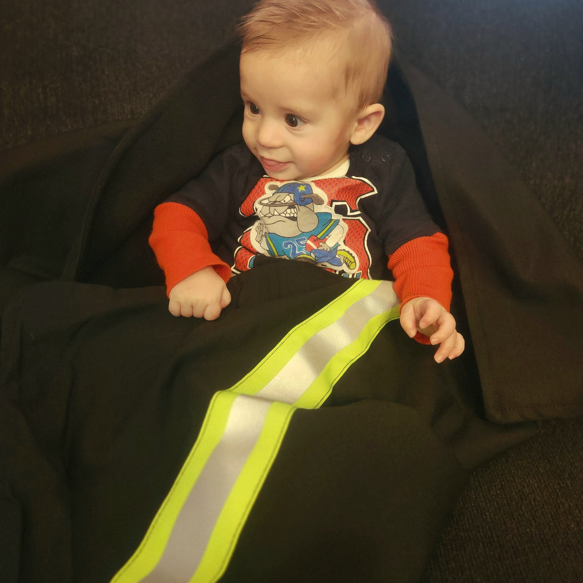 Firefighter Personalized Baby BLACK Blanket Fully Involved Stitching