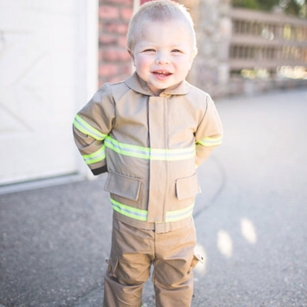 BIRTHDAY Firefighter Personalized TAN 3PC Baby Outfit
