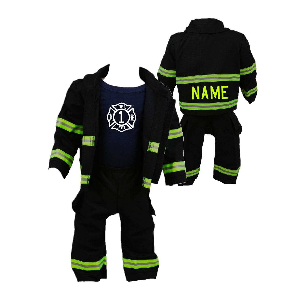BIRTHDAY Firefighter Personalized BLACK 3PC Baby Outfit