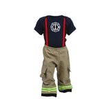 BIRTHDAY Firefighter Personalized TAN 2PC Baby Outfit