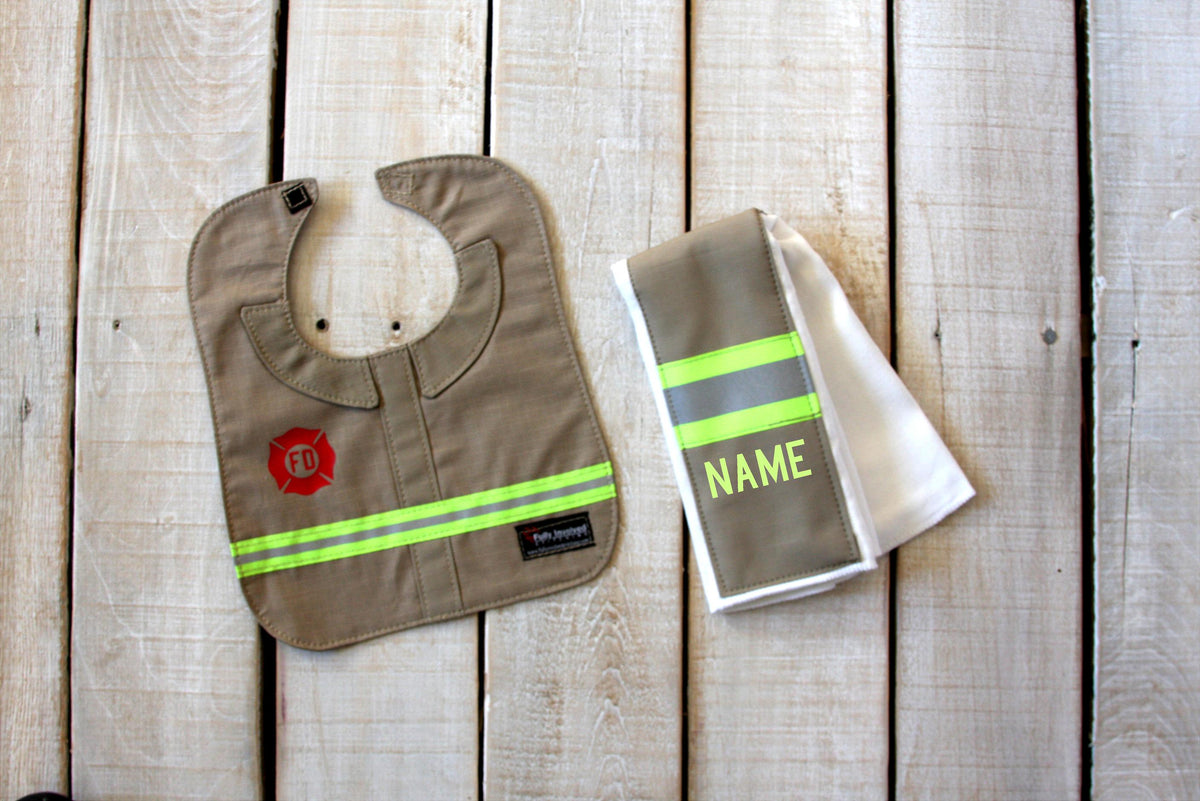 Firefighter Personalized Bib & Burp Rag Set