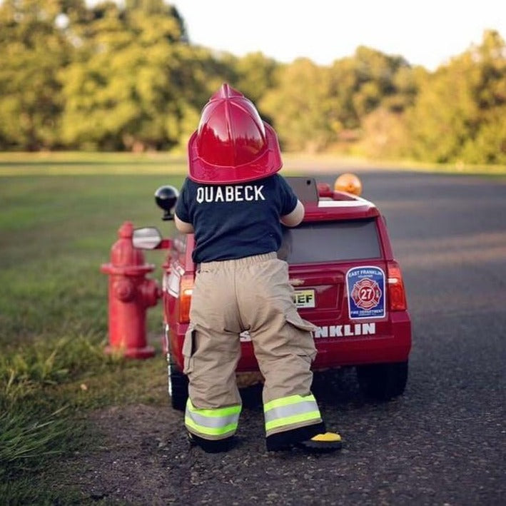 BIRTHDAY Firefighter Personalized TAN 2PC Baby Outfit