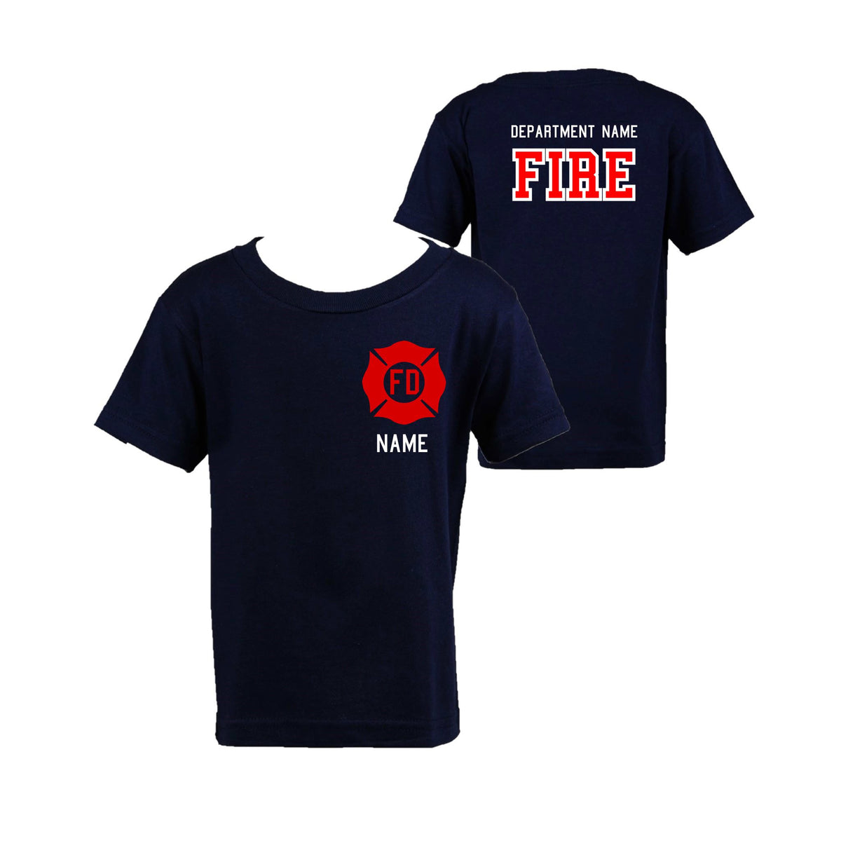 RED MALTESE CROSS Firefighter Personalized Navy YOUTH Shirt (ONLY