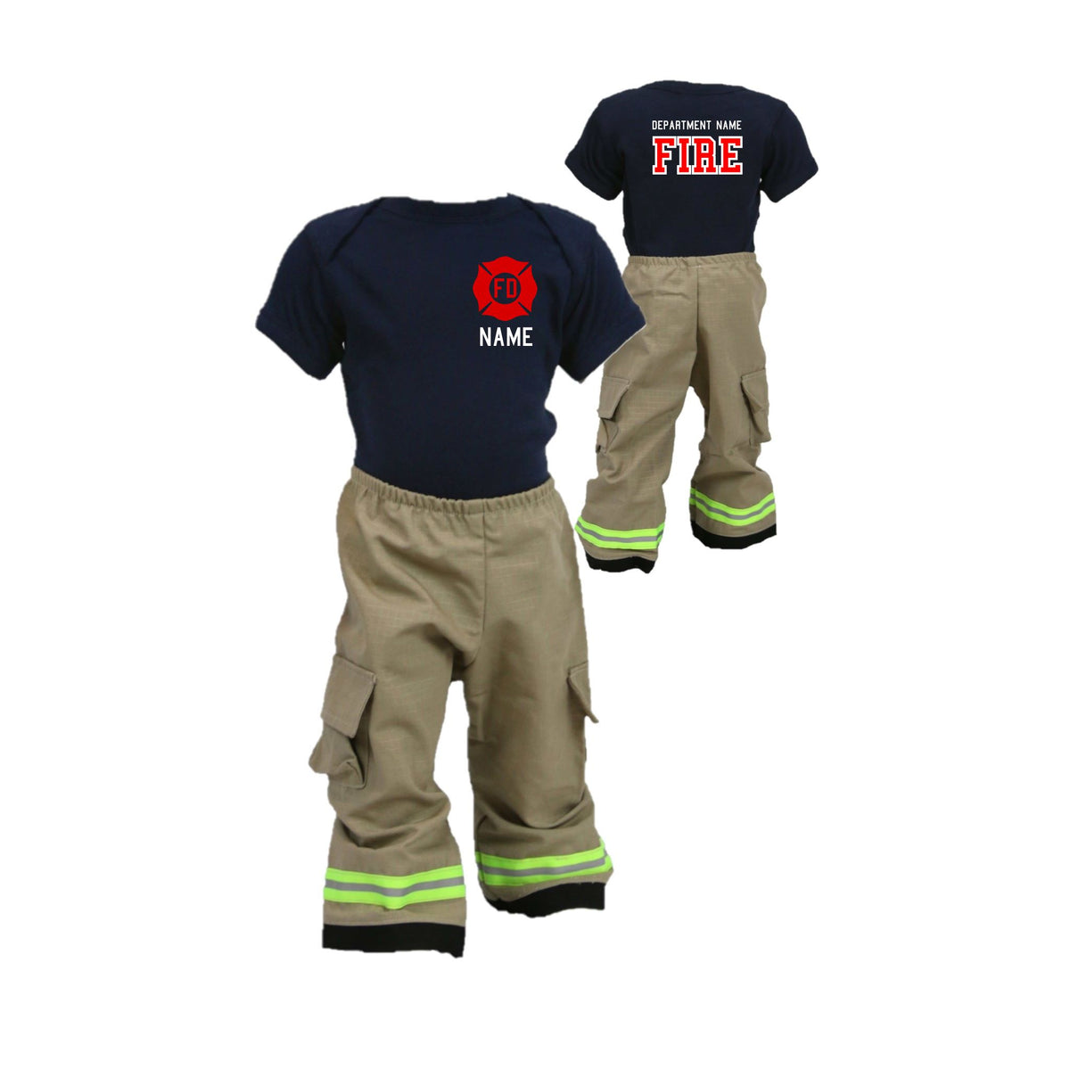RED MALTESE CROSS Firefighter Personalized TAN 2PC Baby Outfit