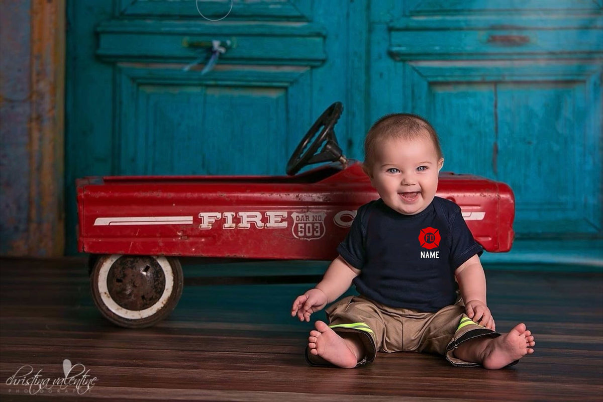 RED MALTESE CROSS Firefighter Personalized Navy Baby Bodysuit (ONLY)