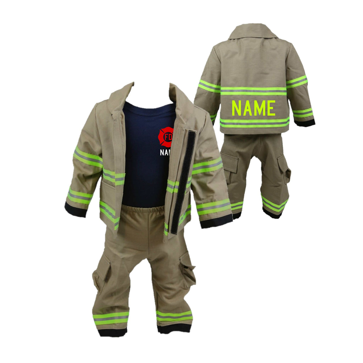 RED MALTESE CROSS Firefighter Personalized TAN 3PC Baby Outfit