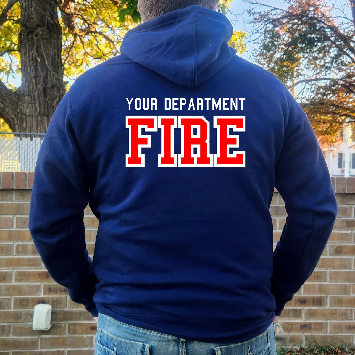 Firefighter Personalized Adult Unisex Navy Pullover Hoodie with RED Maltese Cross