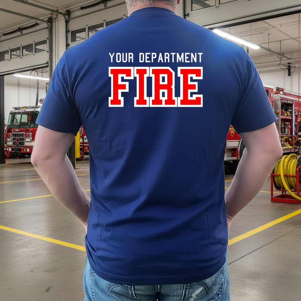 Firefighter Adult Men's Personalized Navy Shirt with RED Maltese Cross