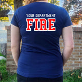 Firefighter Adult Womens Personalized Navy TShirt with RED Maltese Cross