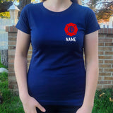 Firefighter Adult Womens Personalized Navy TShirt with RED Maltese Cross