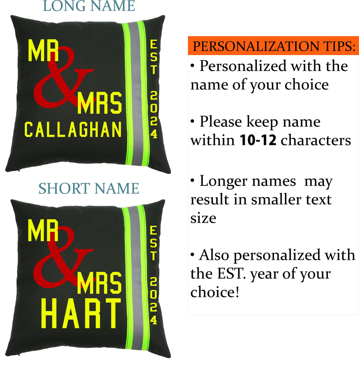 Firefighter Personalized Wedding Pillow with Last Name and Date