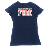 Firefighter Adult Womens Personalized Navy TShirt with RED Maltese Cross