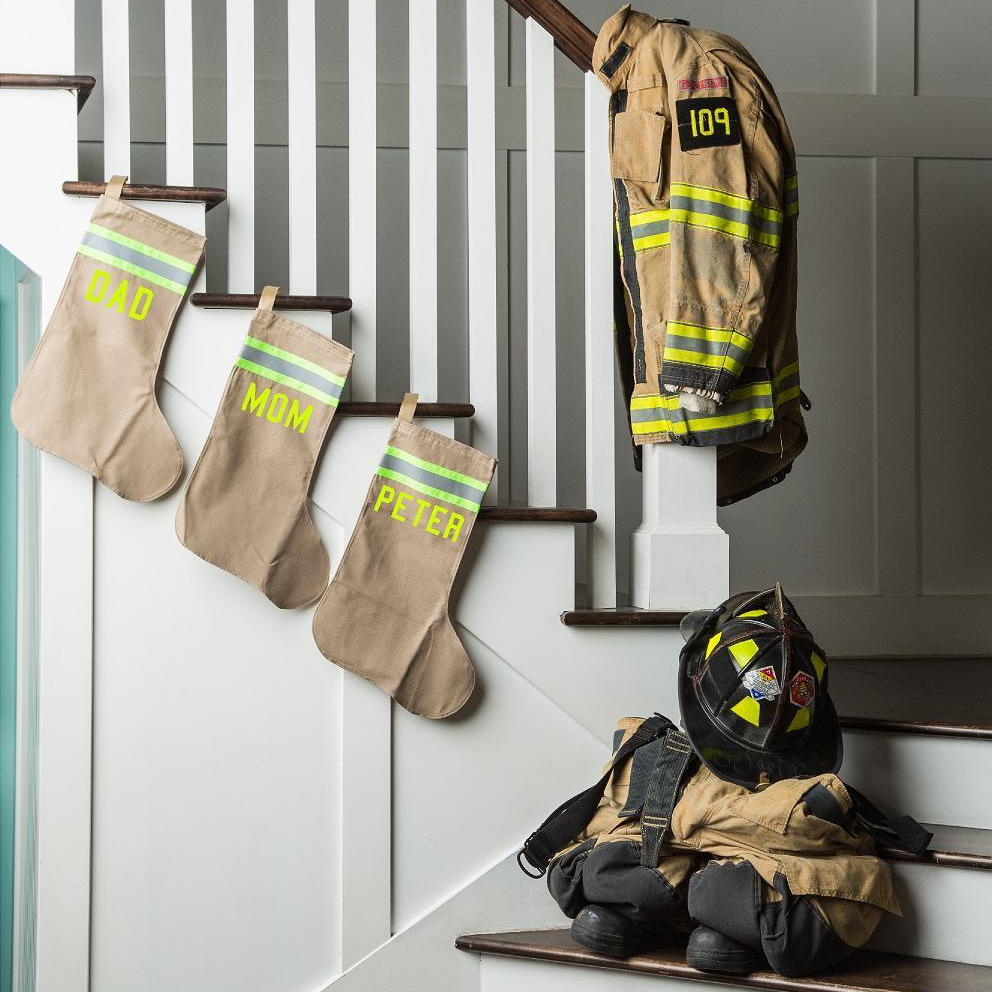Firefighter Personalized ALL TAN Christmas Holiday Gift Stocking
