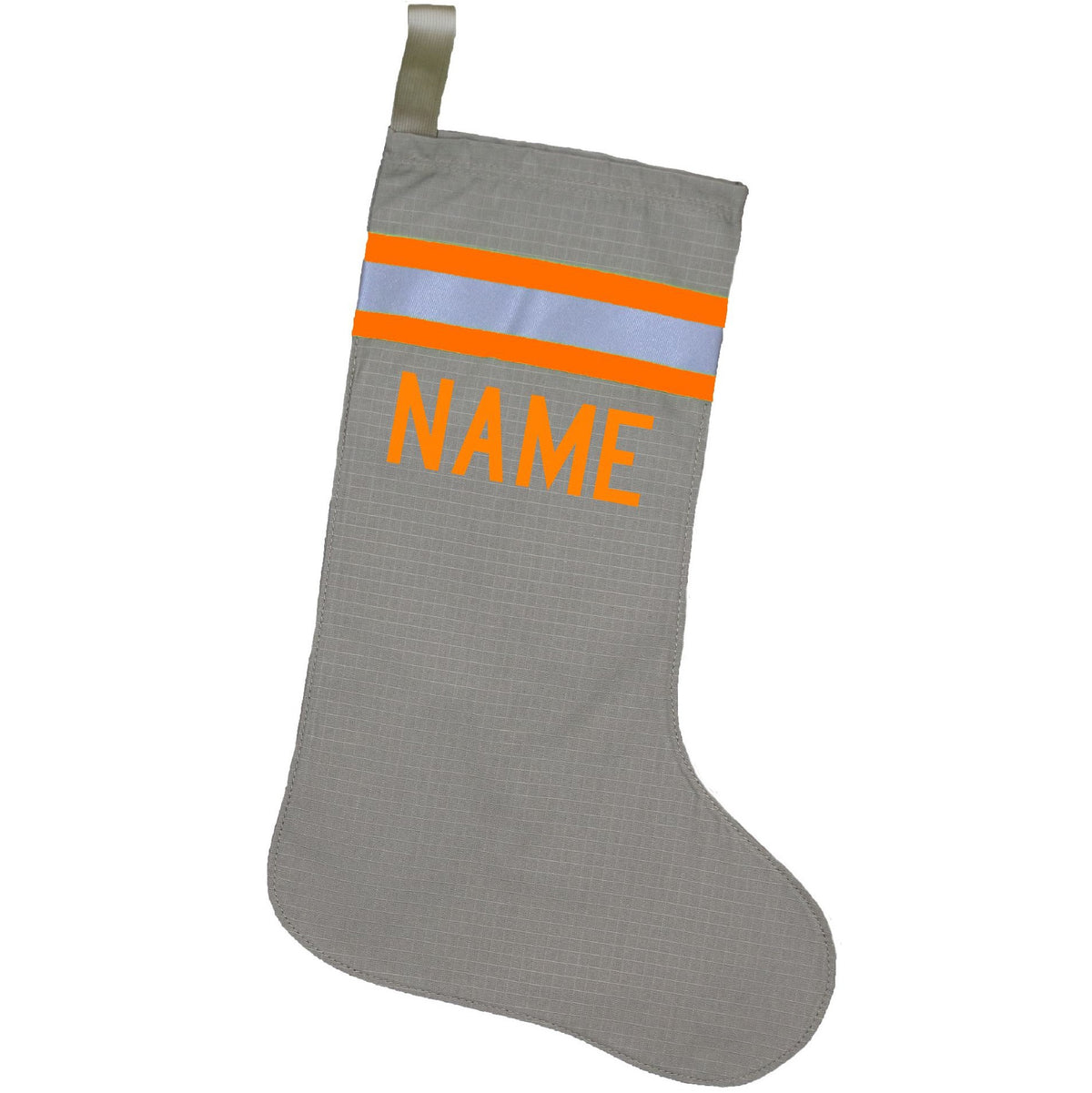 Firefighter Personalized TAN Christmas Holiday Gift Stocking with ORANGE Reflective