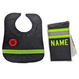 Firefighter Personalized BLACK Bib & Burp Rag Set
