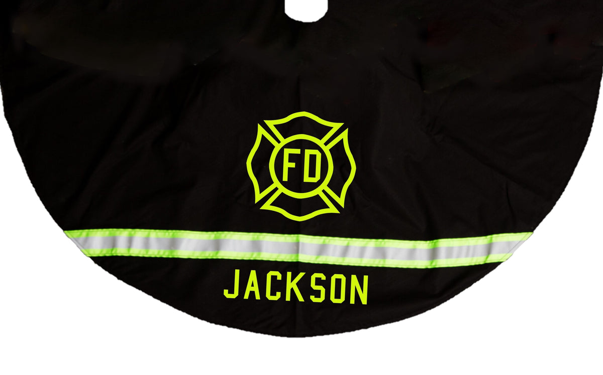 Firefighter Personalized BLACK Christmas Holiday Tree Skirt