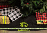 Firefighter Personalized BLACK Christmas Holiday Tree Skirt