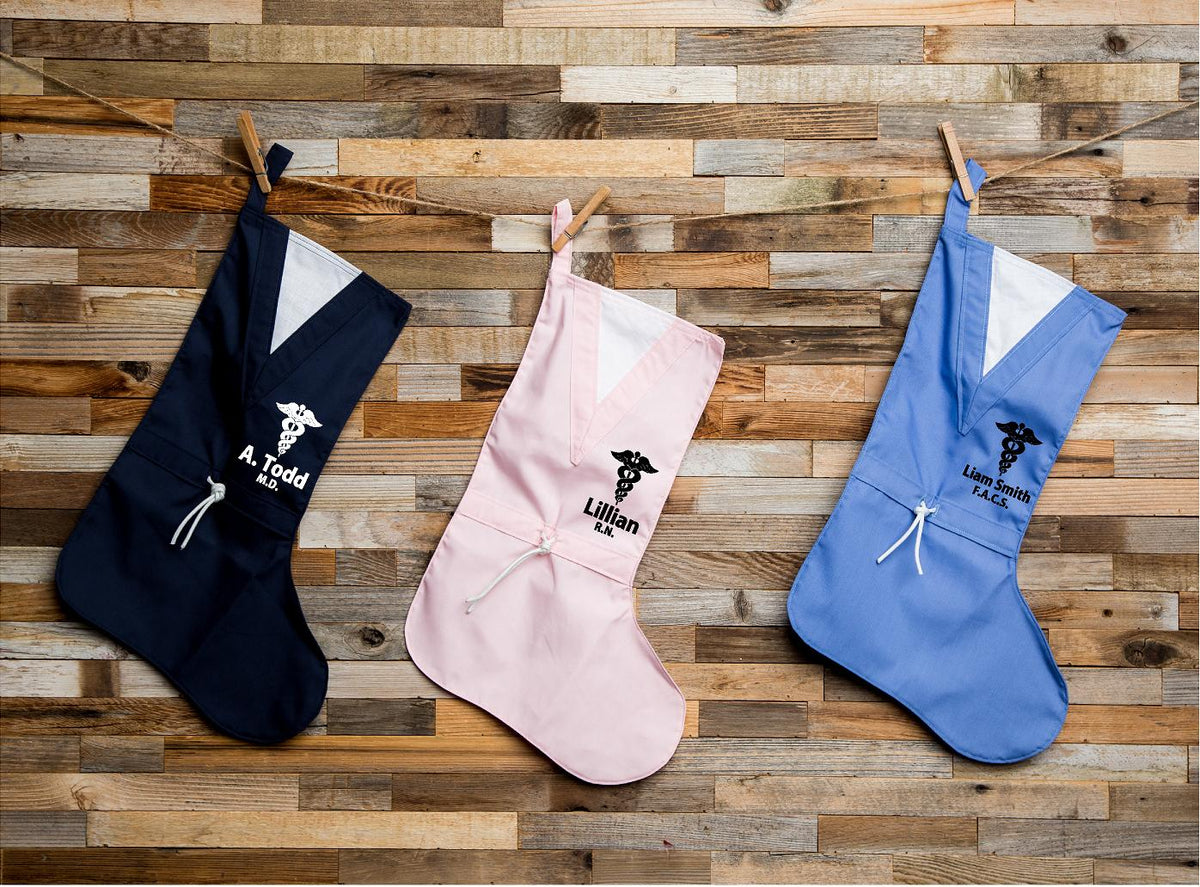 Medical Personalized Ciel Blue Scrubs Christmas Holiday Gift Stocking