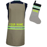 Firefighter Personalized TAN Apron and TAN/BLACK Stocking Set