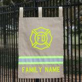 Firefighter Personalized TAN Yard Flag - Maltese Cross and Name