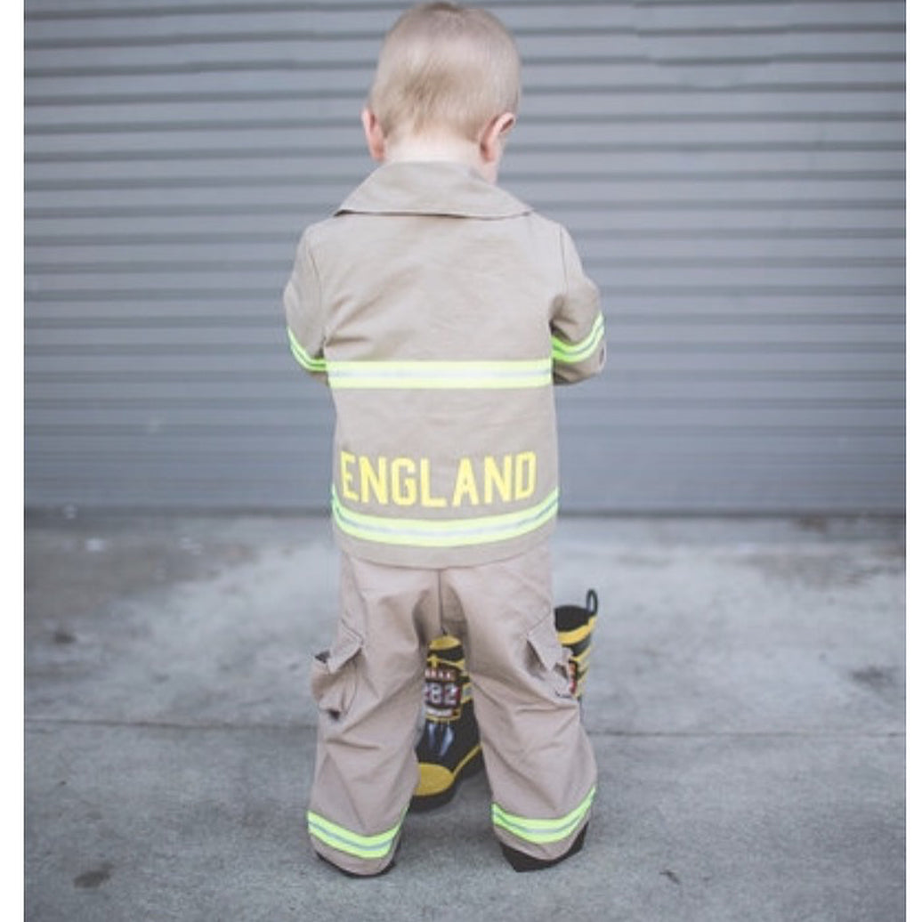 BIRTHDAY Firefighter Personalized TAN 3PC Baby Outfit