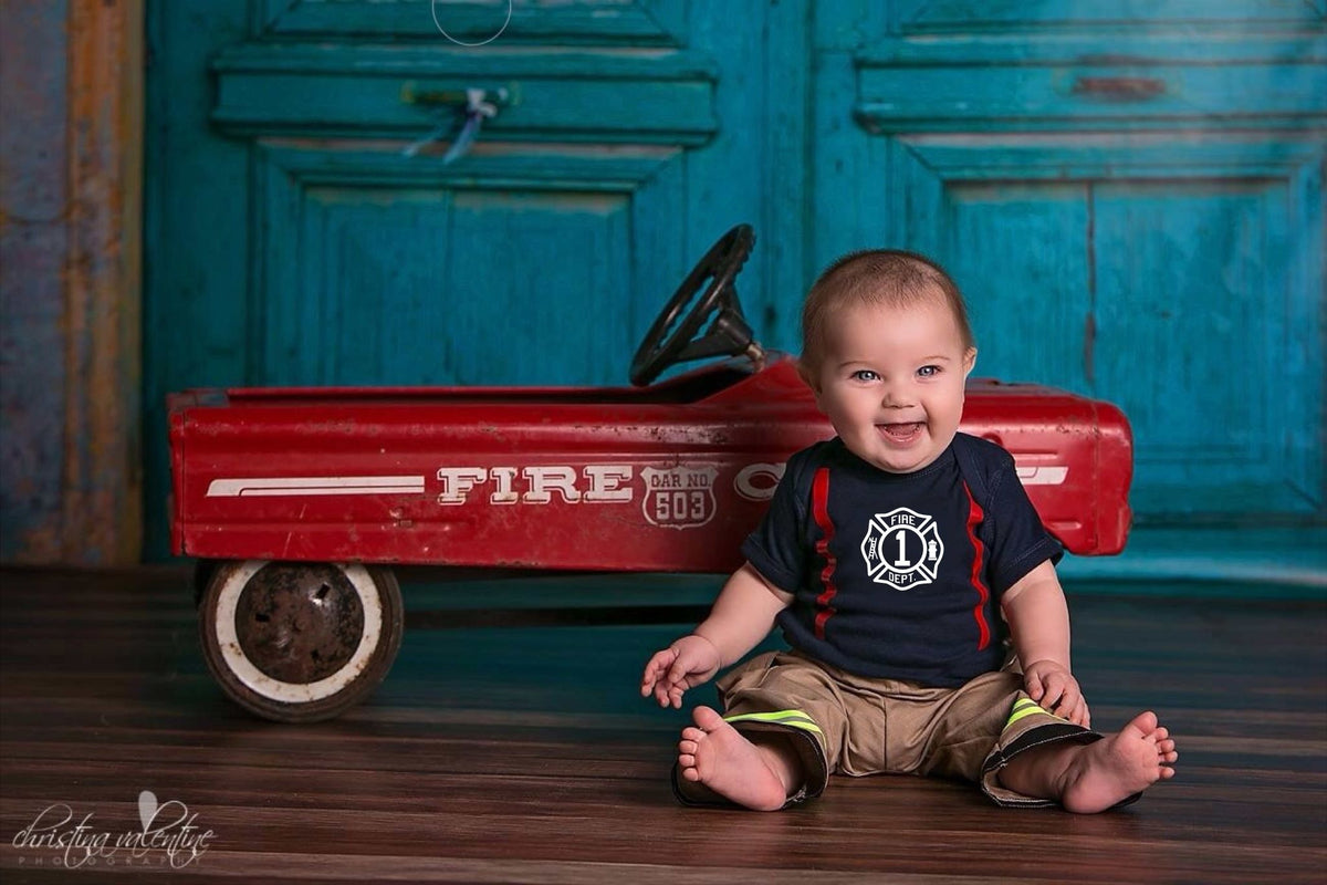 BIRTHDAY Firefighter Personalized TAN 3PC Baby Outfit