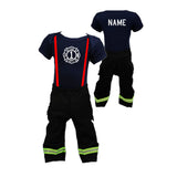 BIRTHDAY Firefighter Personalized BLACK 2PC Baby Outfit