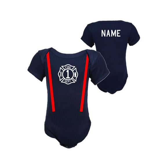BIRTHDAY Firefighter Personalized Navy Baby Bodysuit (ONLY)