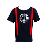 BIRTHDAY Firefighter Personalized Navy Toddler Shirt (ONLY)