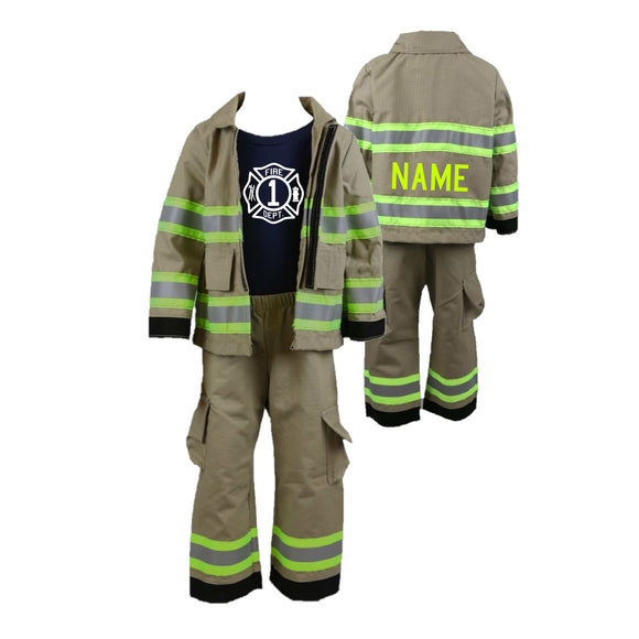 BIRTHDAY Firefighter Personalized TAN 3-Piece Toddler Outfit