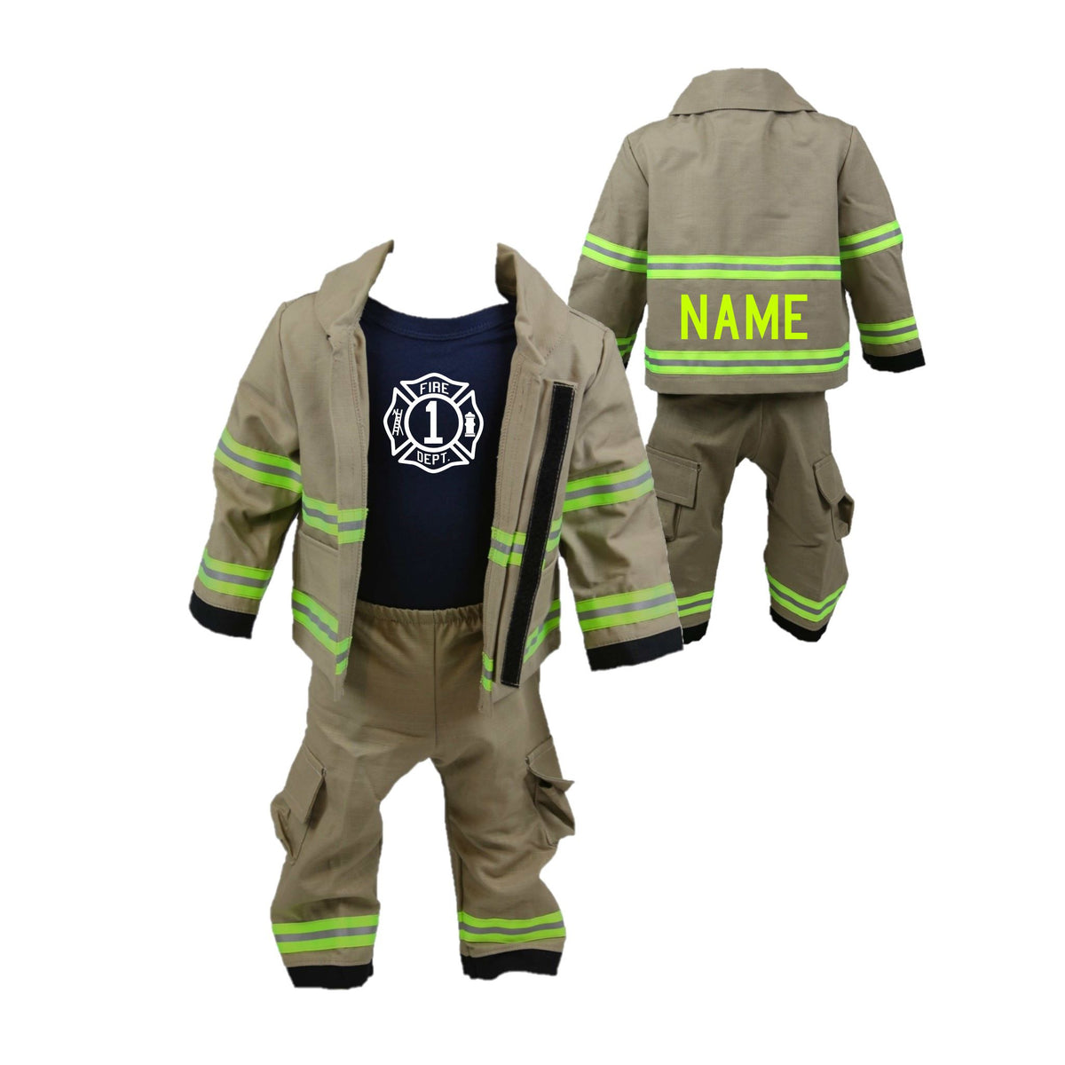 BIRTHDAY Firefighter Personalized TAN 3PC Baby Outfit