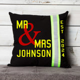 Firefighter Personalized Wedding Pillow with Last Name and Date