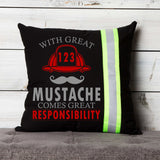 Personalized Firefighter Helmet and Mustache Throw Pillow