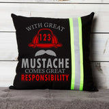 Personalized Firefighter Helmet and Mustache Throw Pillow