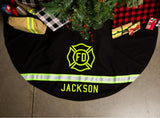 Firefighter Personalized BLACK Christmas Holiday Tree Skirt