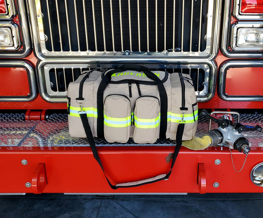 BLEMISHED Firefighter Personalized Tan Station Gym Bag
