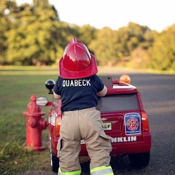 BIRTHDAY Firefighter Personalized Navy Toddler Shirt (ONLY)