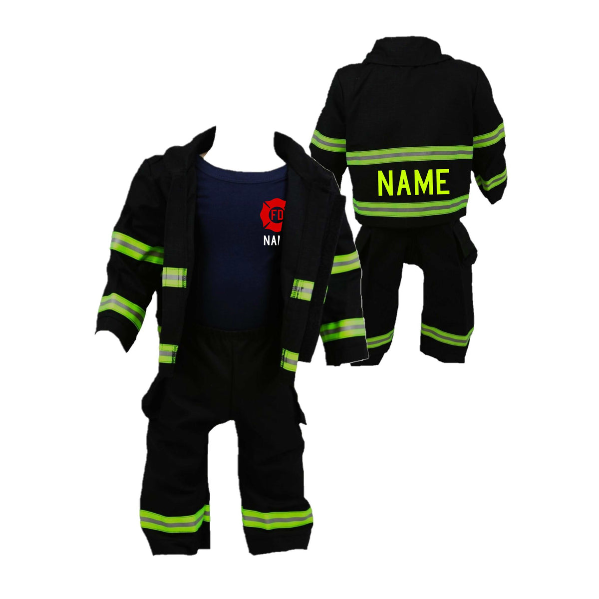 RED MALTESE CROSS Firefighter Personalized BLACK 3PC Baby Outfit