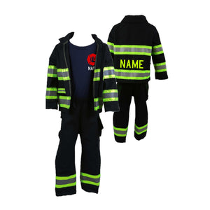 RED MALTESE CROSS Firefighter Personalized BLACK 3PC Toddler Outfit