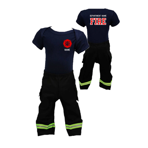 MALTESE CROSS Firefighter Personalized BLACK 2-Piece Baby Outfit