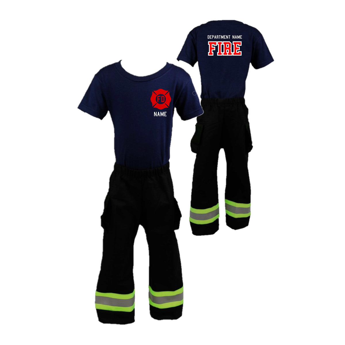 RED MALTESE CROSS Firefighter Personalized BLACK 2PC Toddler Outfit