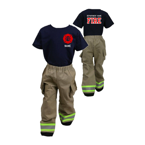 MALTESE CROSS Firefighter Personalized TAN 2-Piece Toddler Outfit