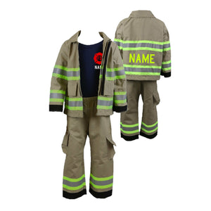 RED MALTESE CROSS Firefighter Personalized TAN 3PC Toddler Outfit