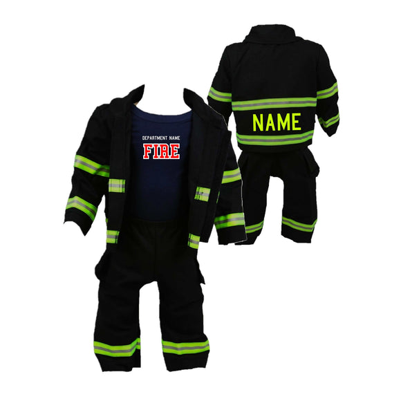 Firefighter Personalized BLACK 3-Piece Baby Outfit