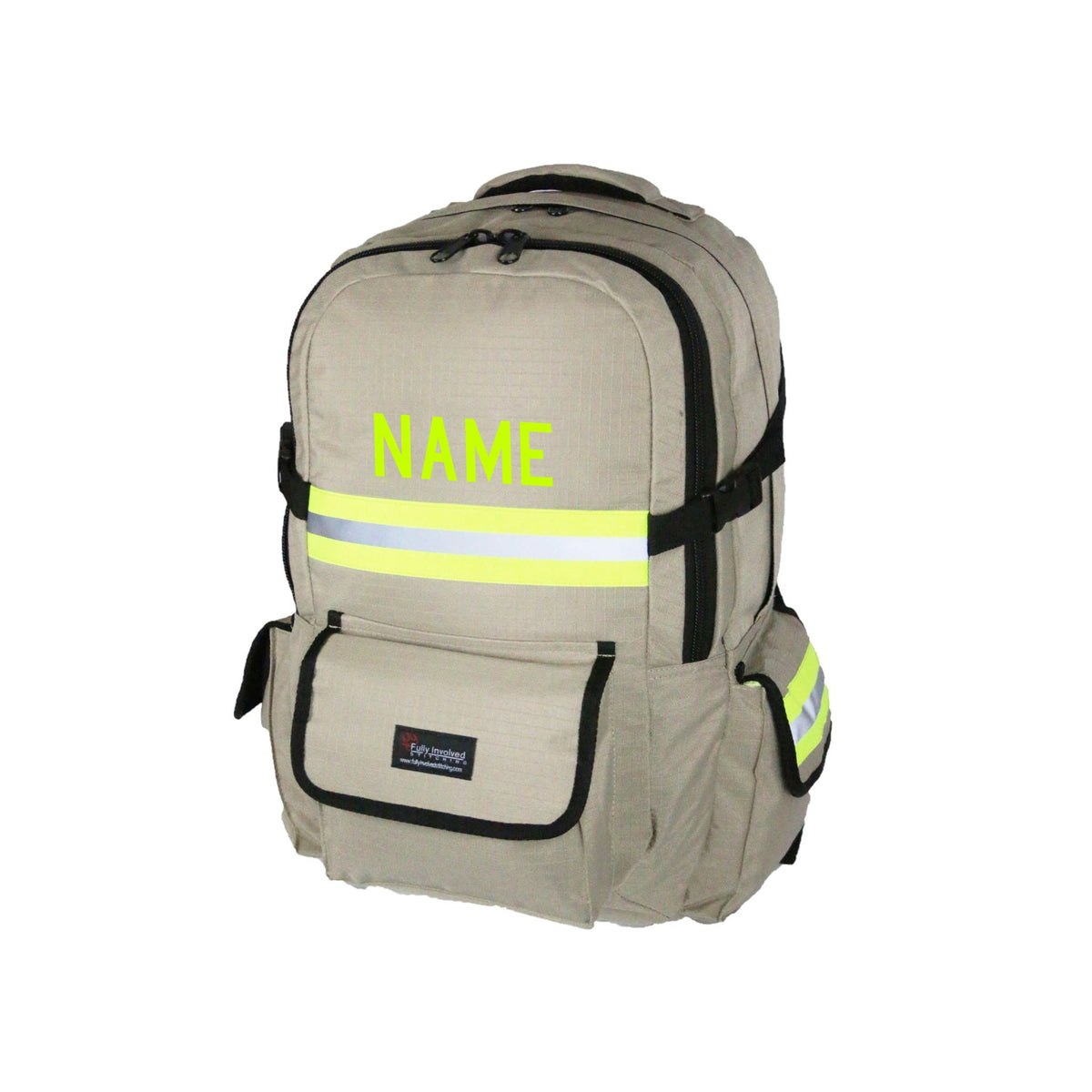 Firefighter Personalized TAN Backpack – Fully Involved Stitching