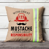 Personalized Firefighter Helmet and Mustache Throw Pillow
