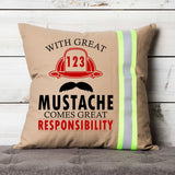 Personalized Firefighter Helmet and Mustache Throw Pillow