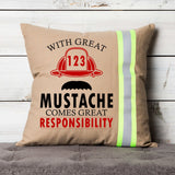 Personalized Firefighter Helmet and Mustache Throw Pillow