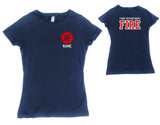 Firefighter Adult Womens Personalized Navy TShirt with RED Maltese Cross