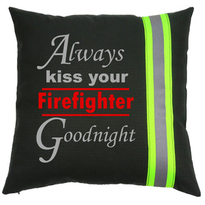 Firefighter BLACK Throw Decor Pillow - Always Kiss Your Firefighter Goodnight